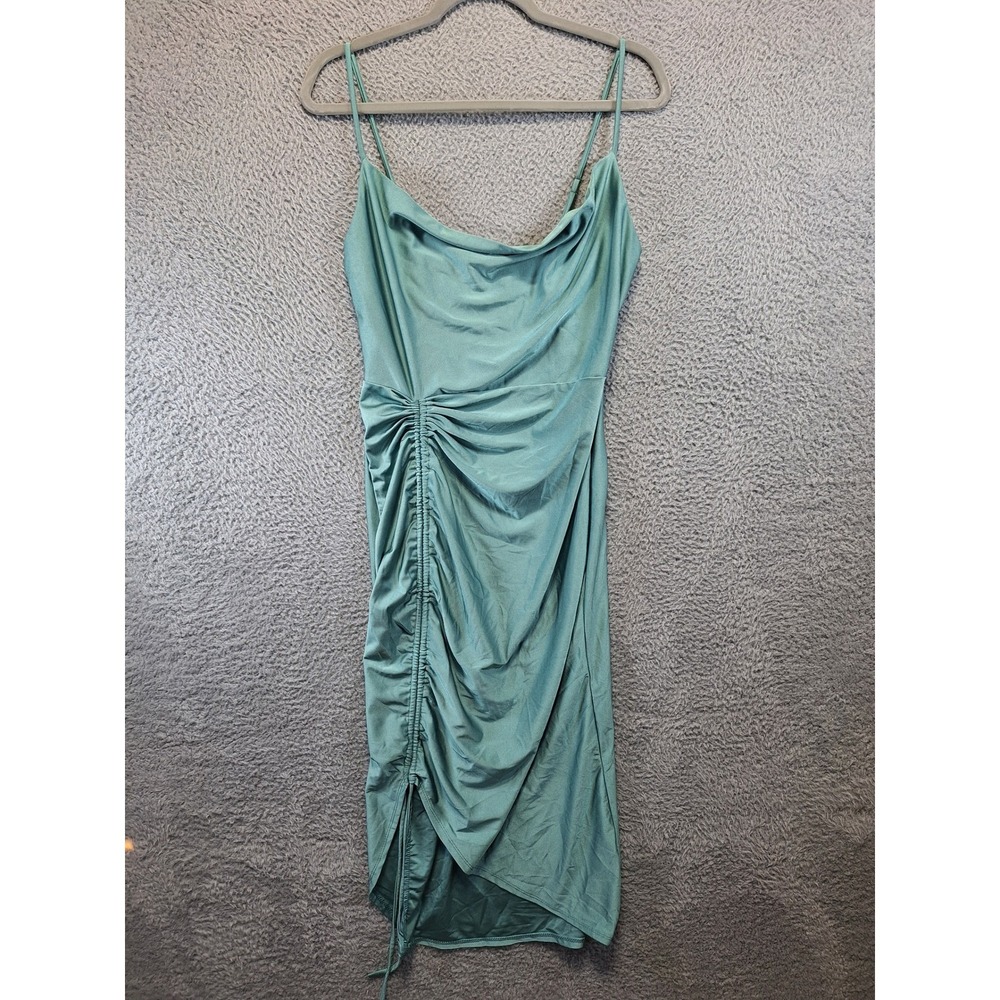 ELH Studio Womens Size Large Teal Ruched Midi Slip Dress Spaghetti Strap Elegant